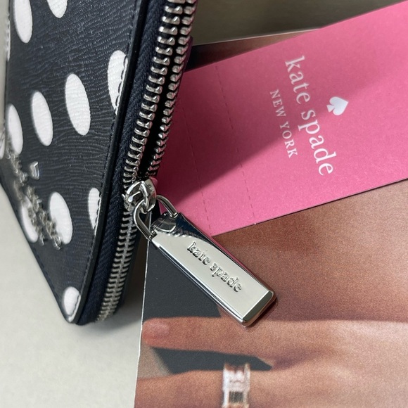 (new+tag) Kate Spade polk dot lanyard ID / card case, zip up, cash slot black - Picture 5 of 10